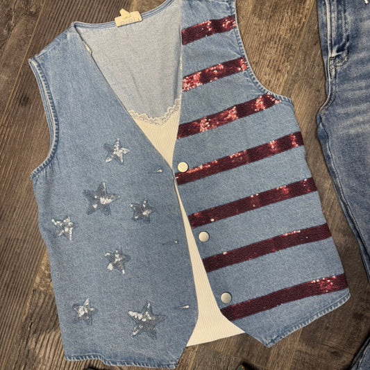 Sequin Denim Vest