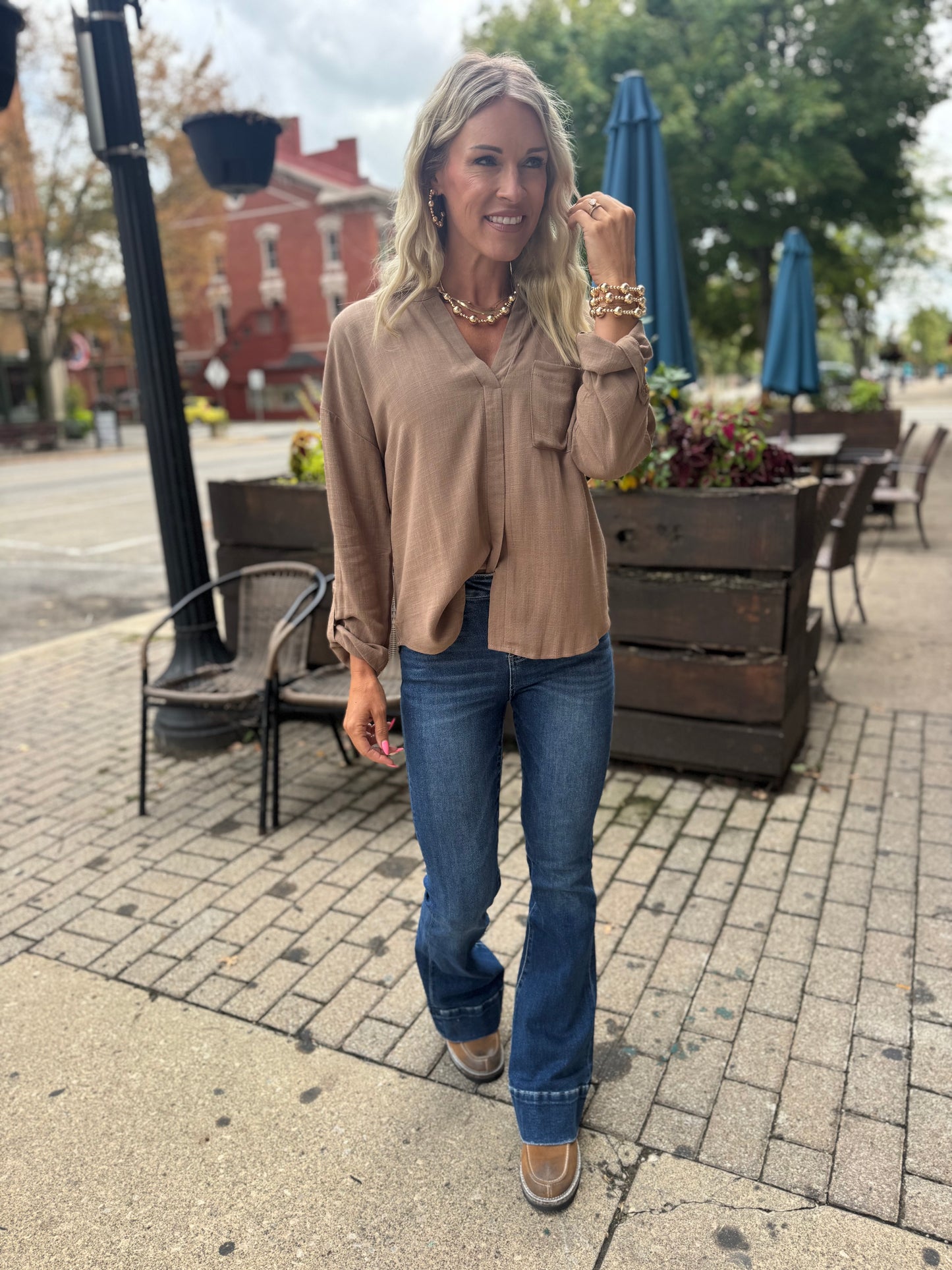 Mocha V-Cut Blouse