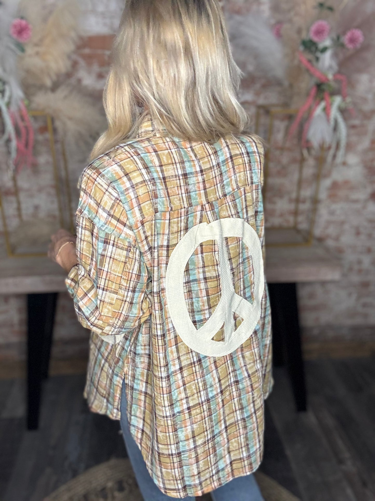 Peace Plaid Button Up