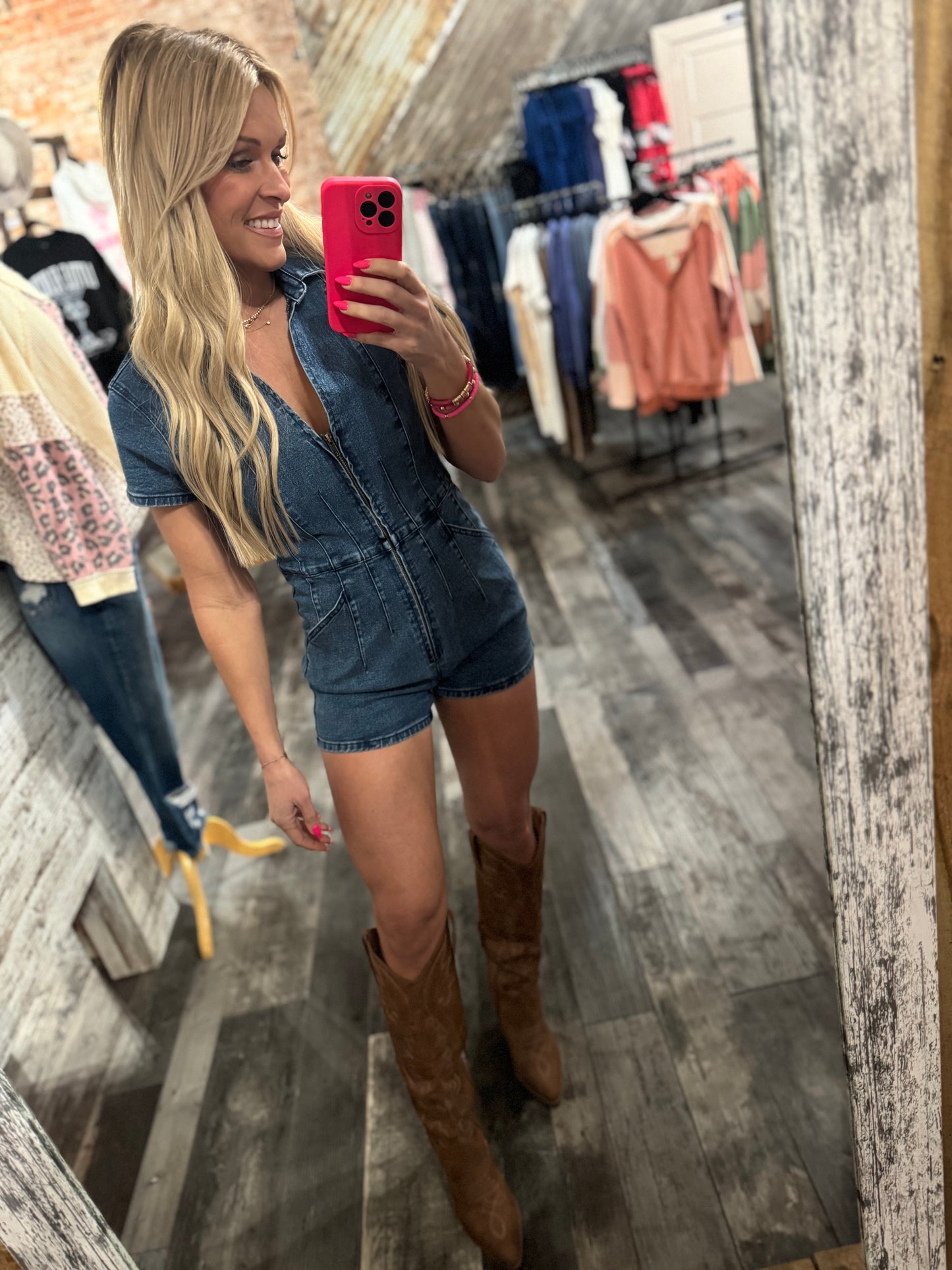 Zip Up Denim Romper