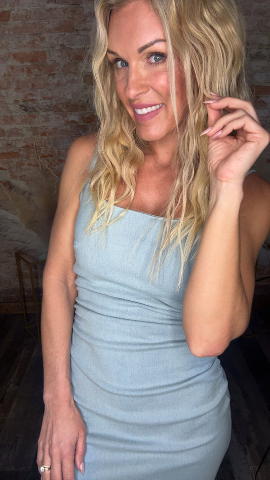 Ruched Denim Dress
