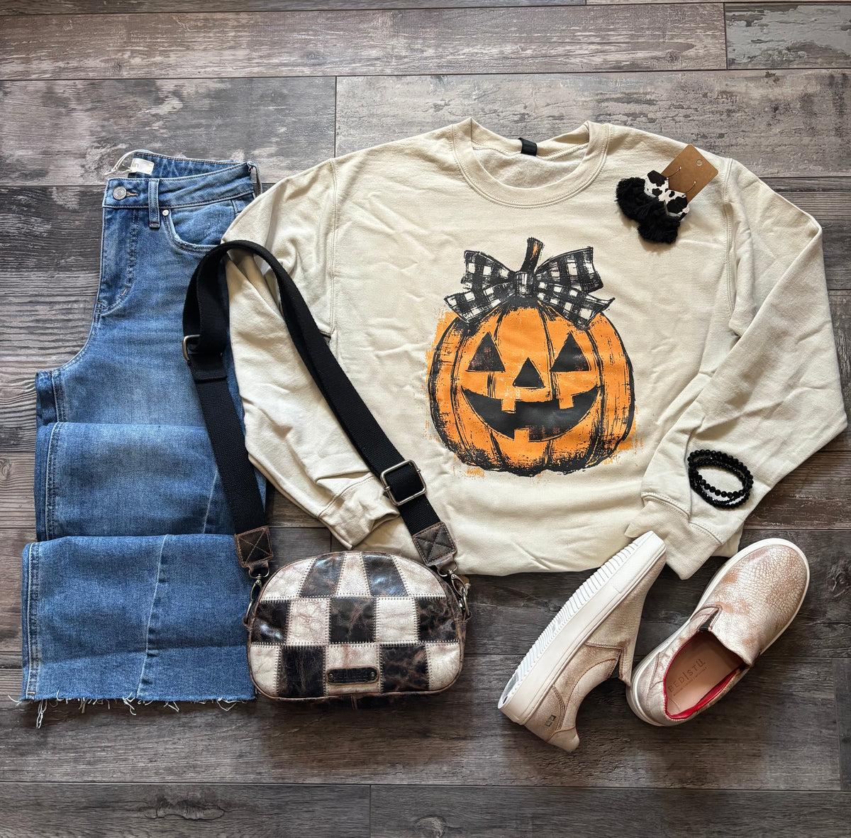Plaid Jack-O-Lantern Pumpkin Fall Graphic Sweater