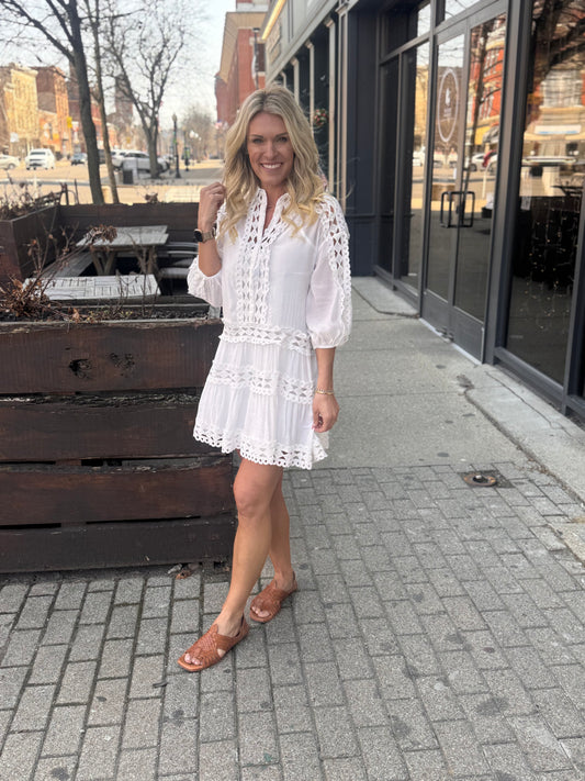 White Patterned Mini Dress