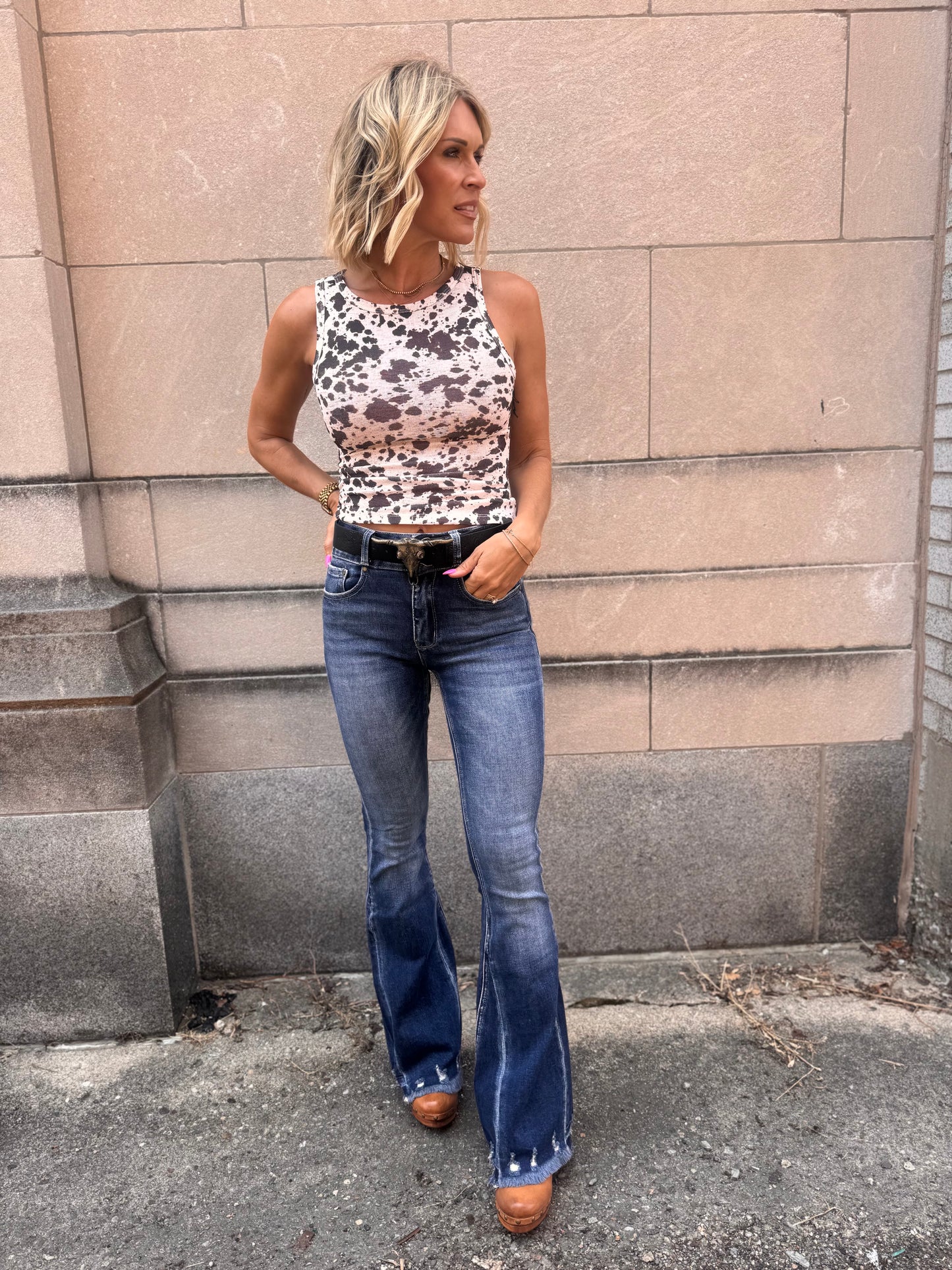 Ruched Cow Print Top