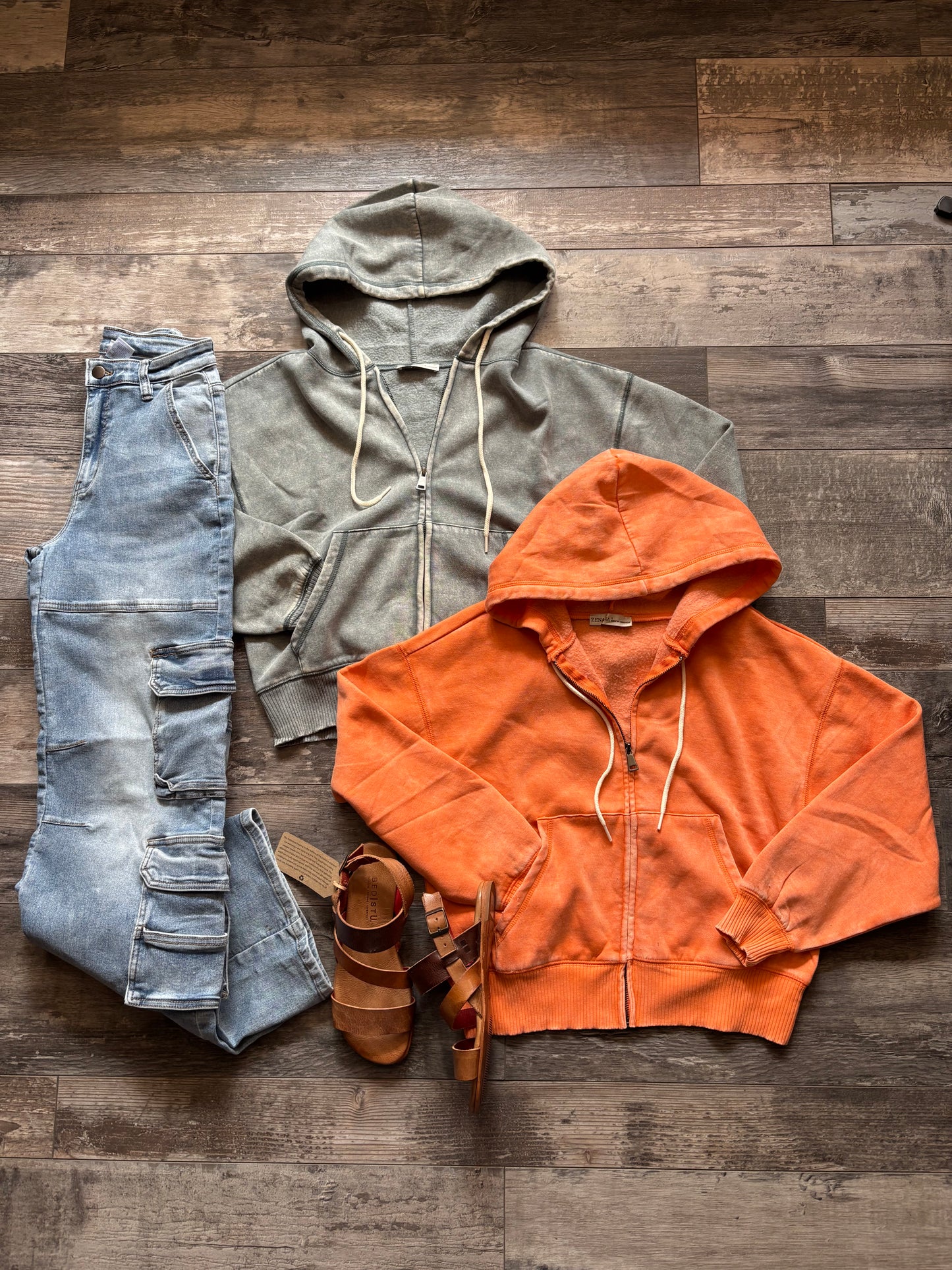 Cropped Acid Wash Zip Up