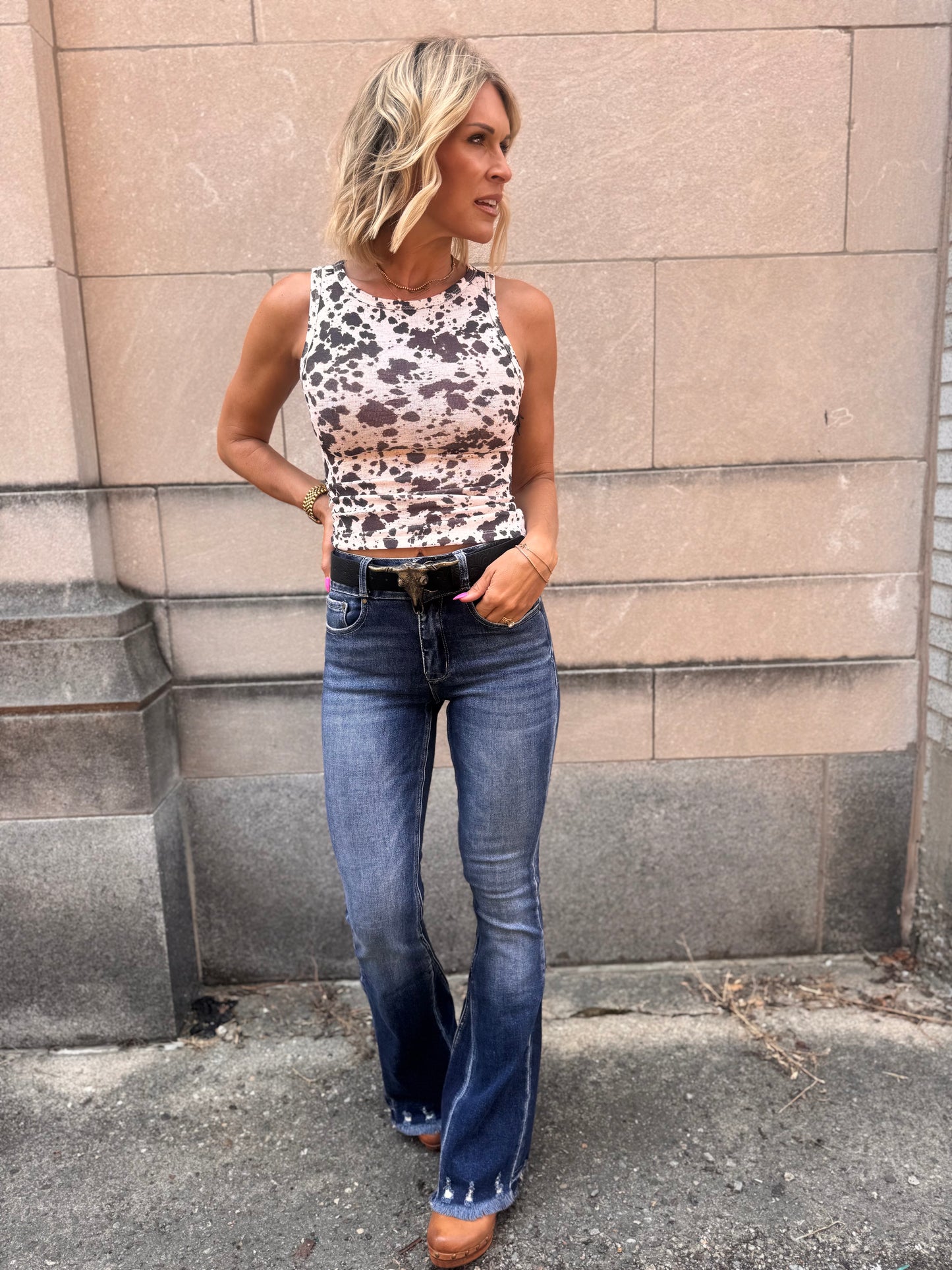 Ruched Cow Print Top