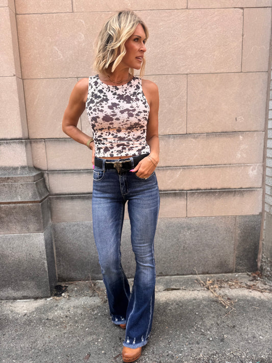 Ruched Cow Print Top