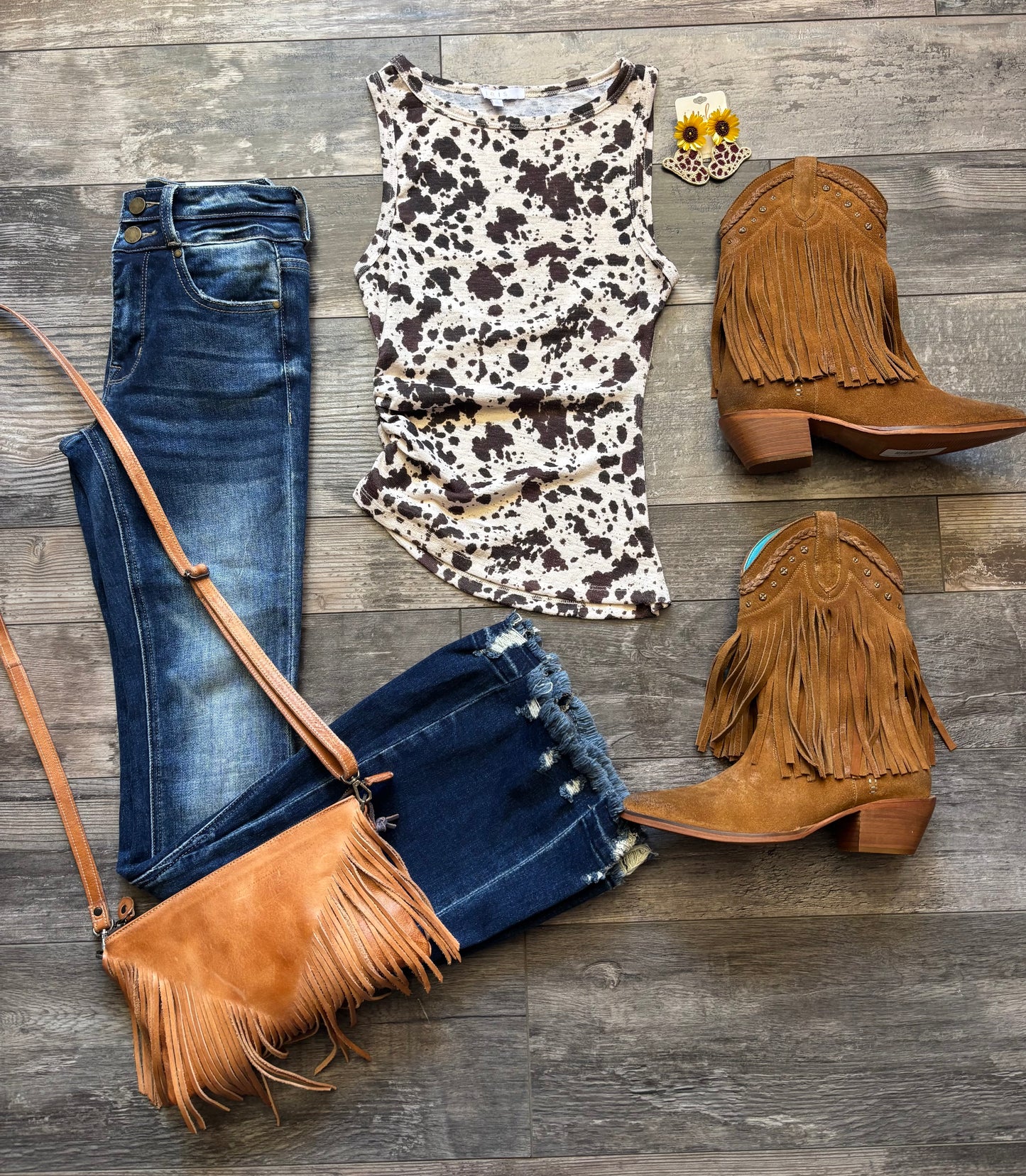 Ruched Cow Print Top