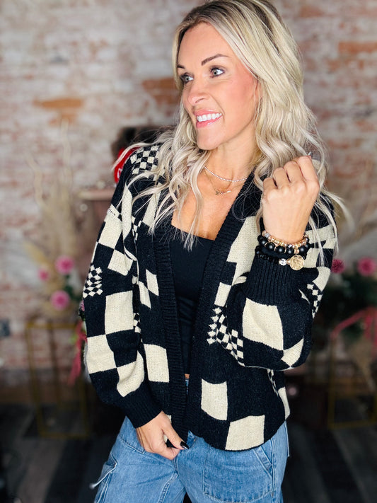 Mixed Check Cardigan