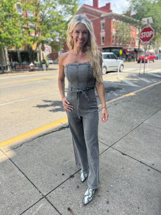 Strapless Denim Romper