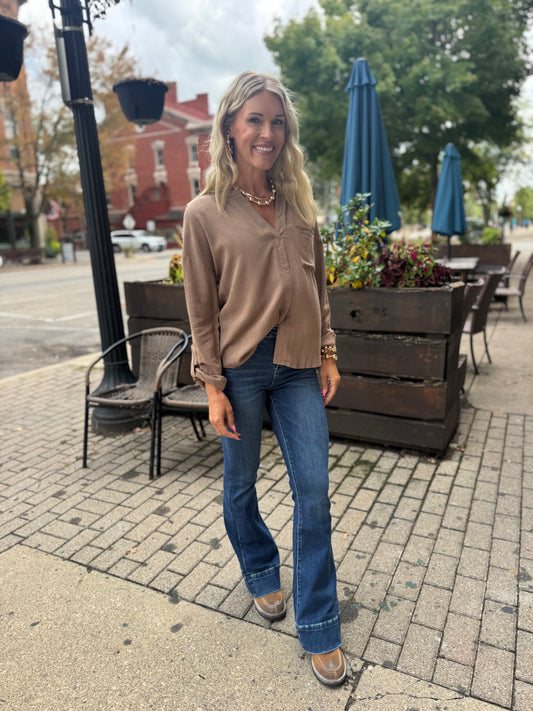 Mocha V-Cut Blouse