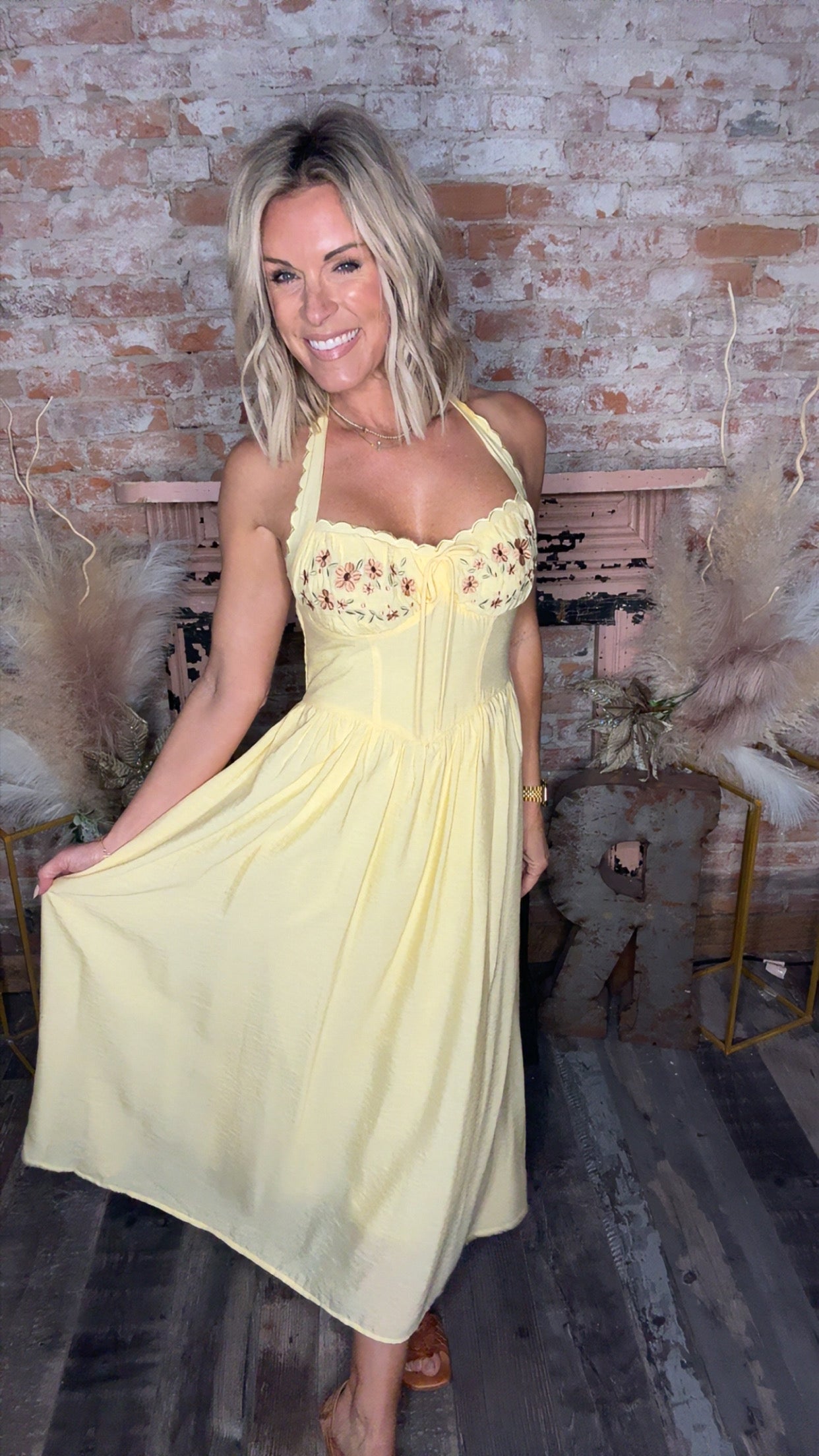 Halter Neck Yellow Dress