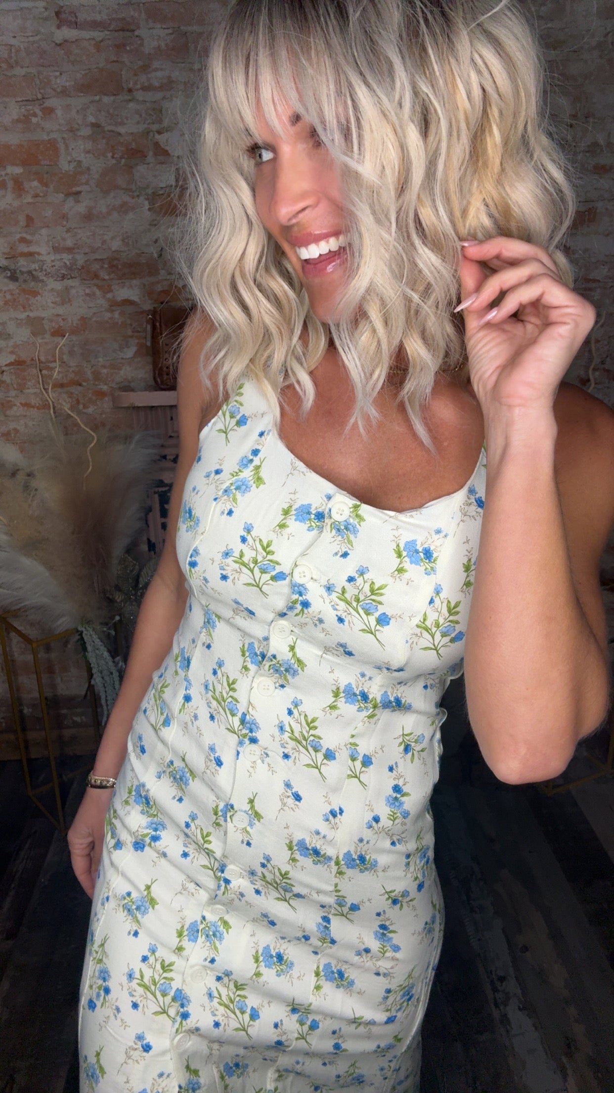 Sleeveless Button Floral Dress