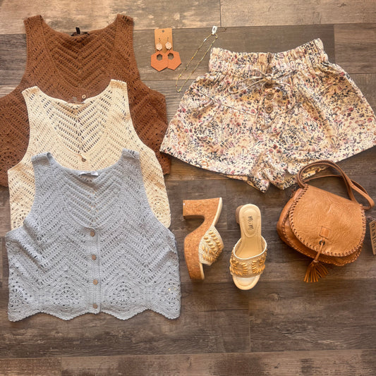 Smocked Floral Denim Short