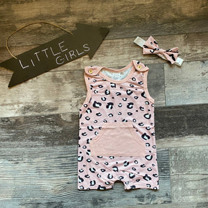 Leopard baby romper w/ headband